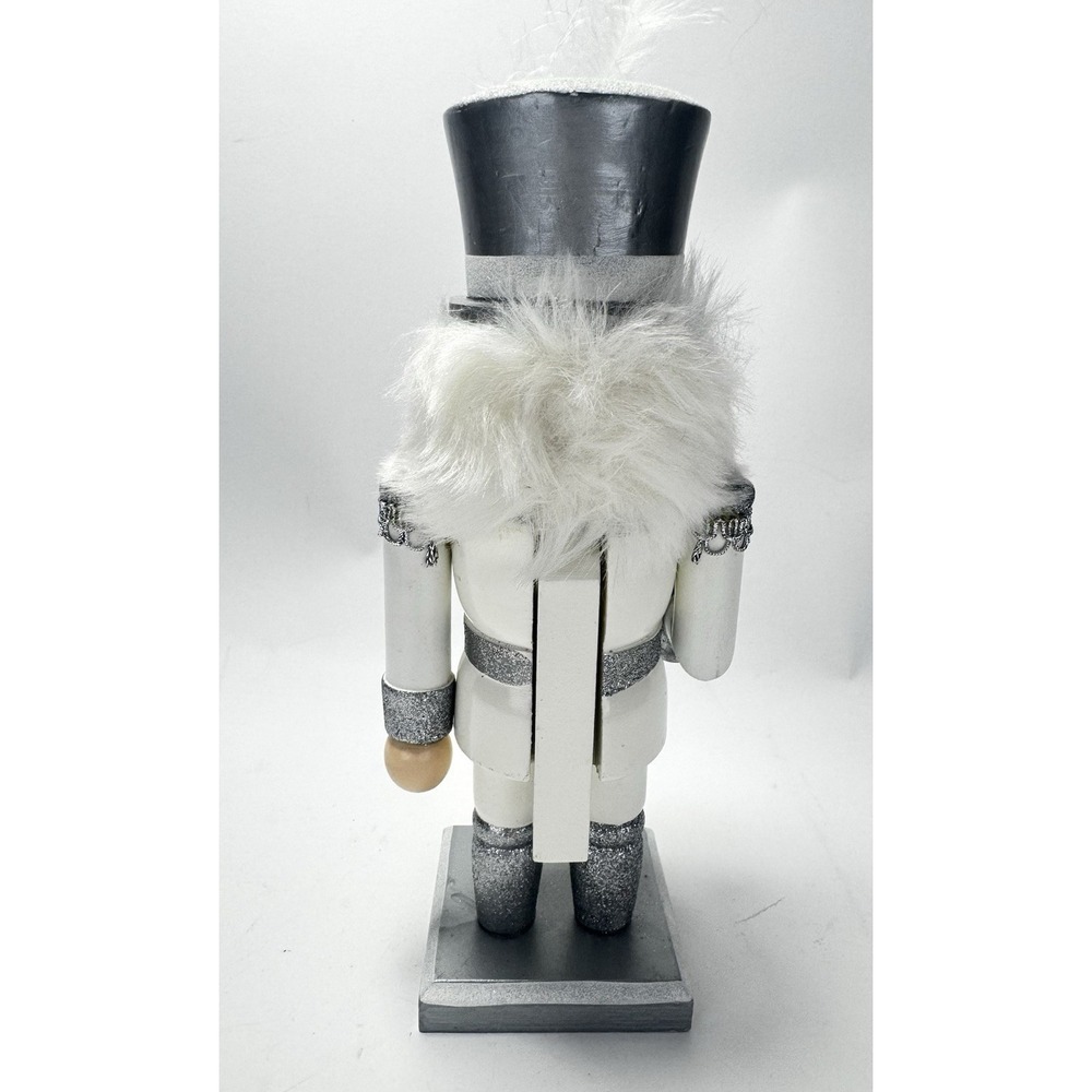 Pier 1 Imports White & Silver Nutcracker Soldier Figurine 10" Holiday Decor - Picture 2 of 8